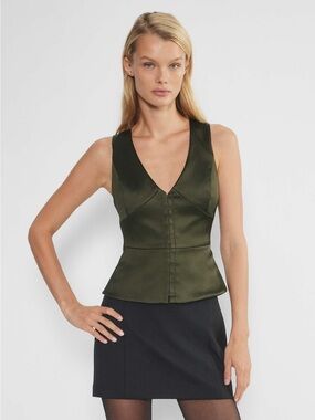 Aritzia TEN Canape Satin Top in Dark Olive